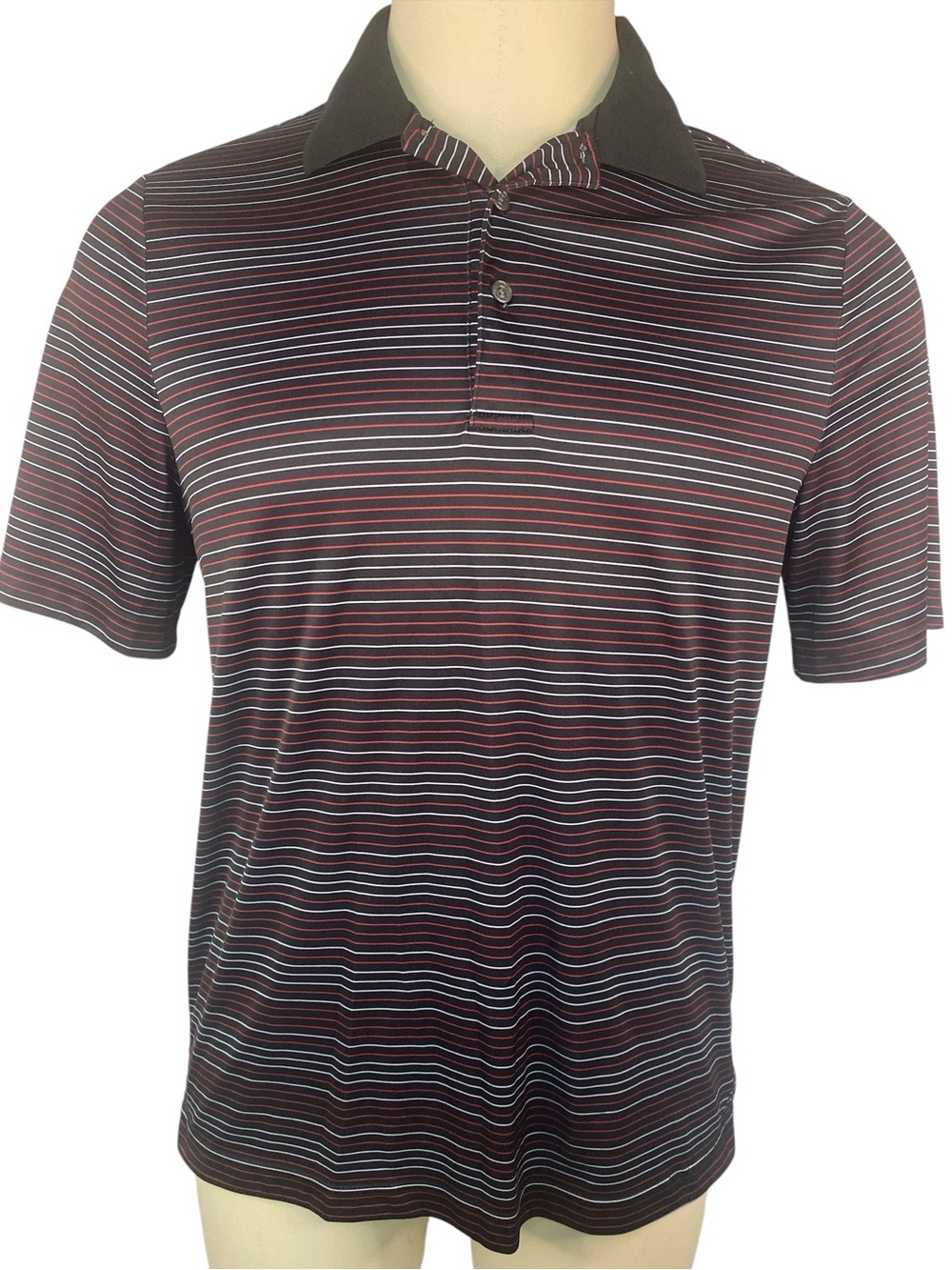 George Striped Polo Shirt - Black and Burgundy Men’s Medium